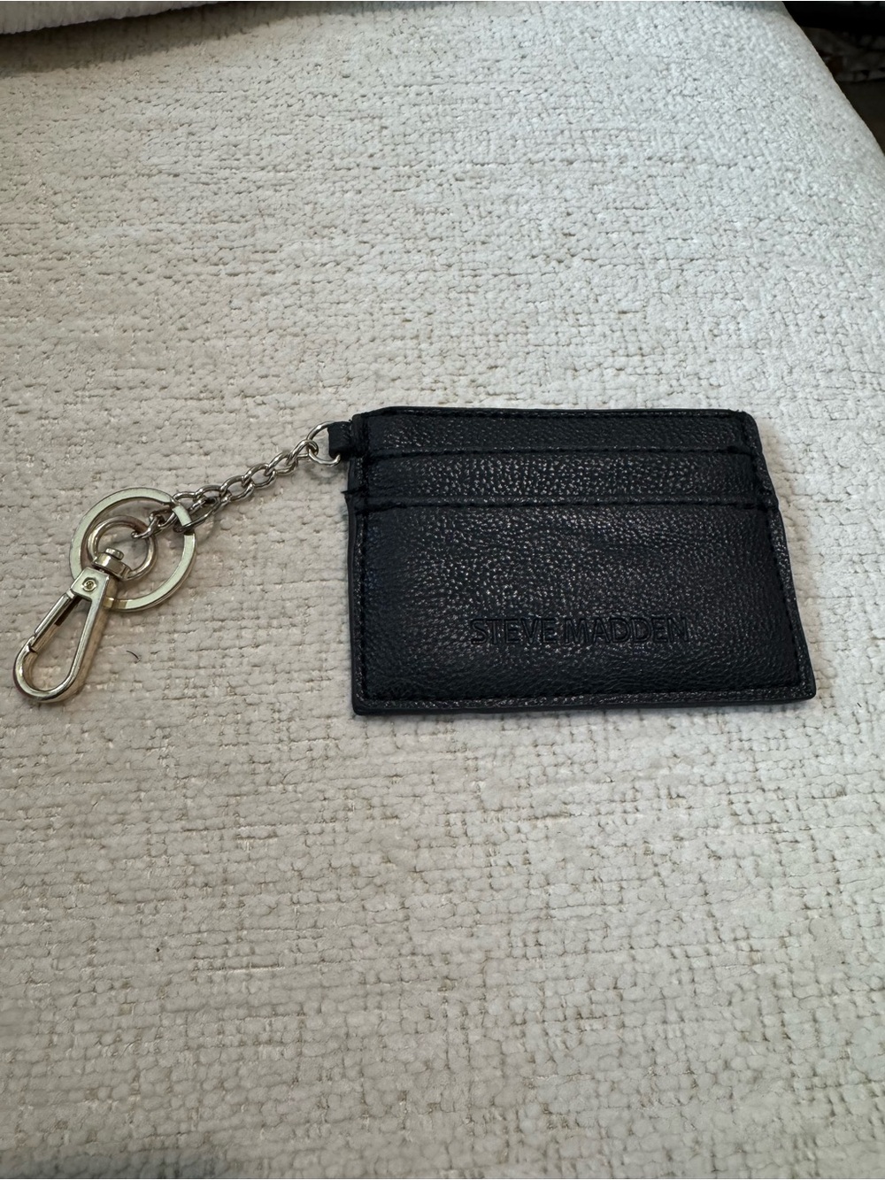 Steve Madden Black Leather Card Holder with Keychain